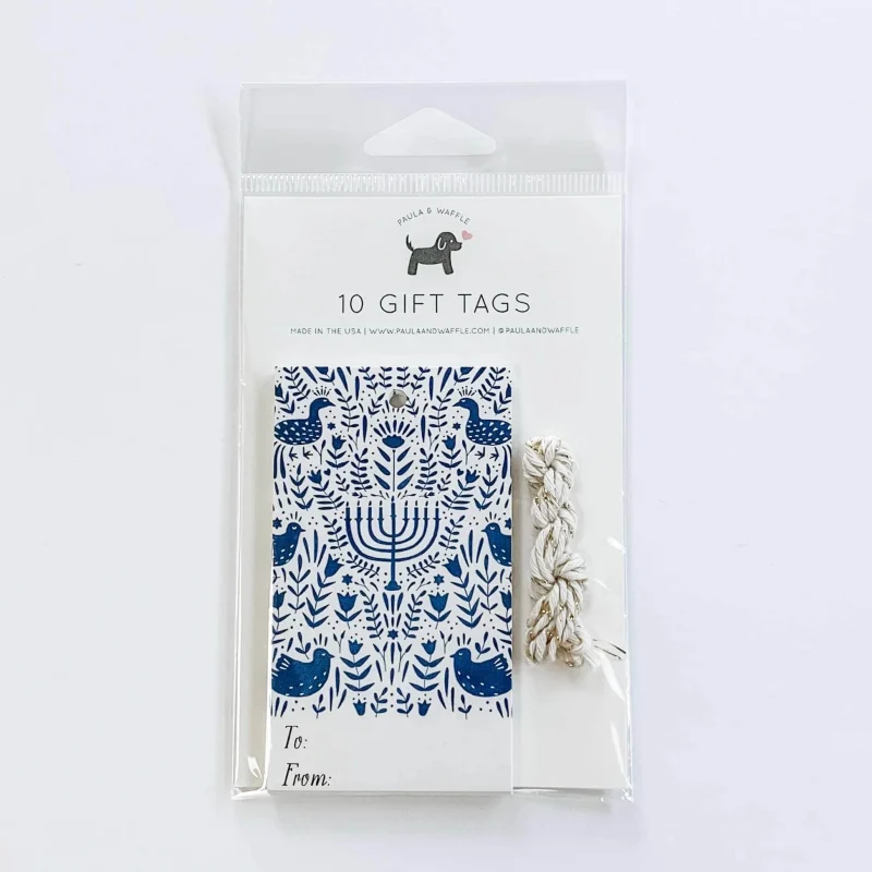 10 blue hanukkah gift tags festive scene set