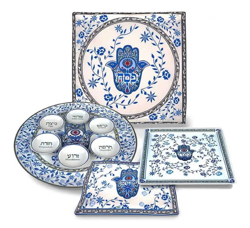 10 piece blue hamsa passover seder set