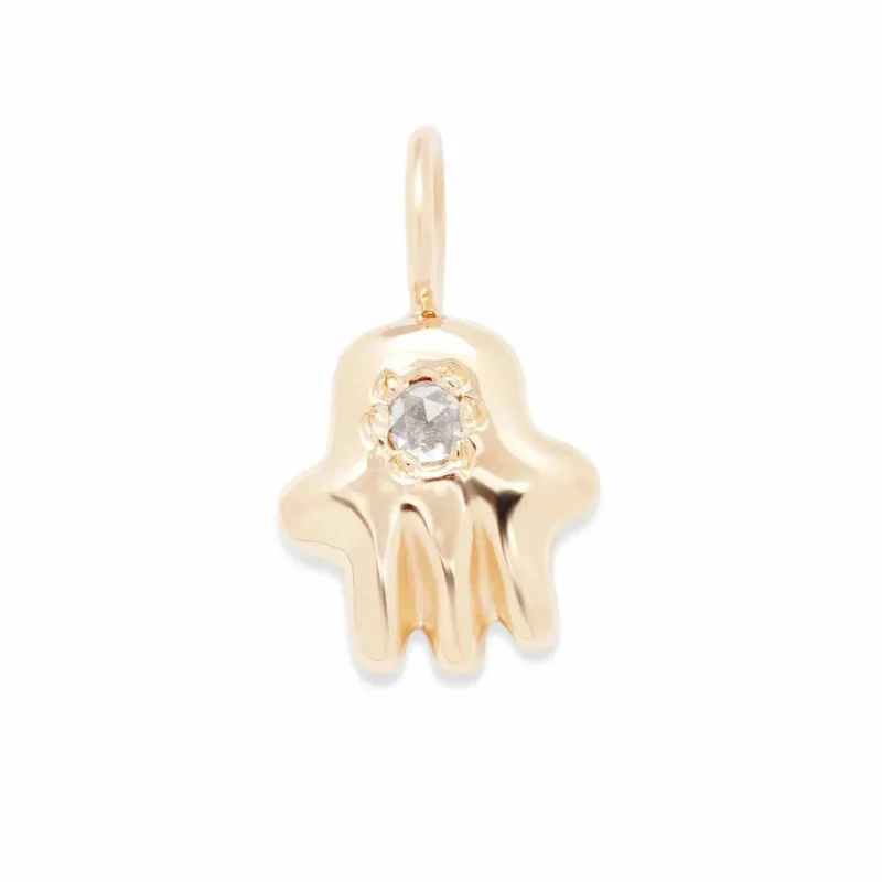 14k gold custom stone hamsa charm by elisa solomon