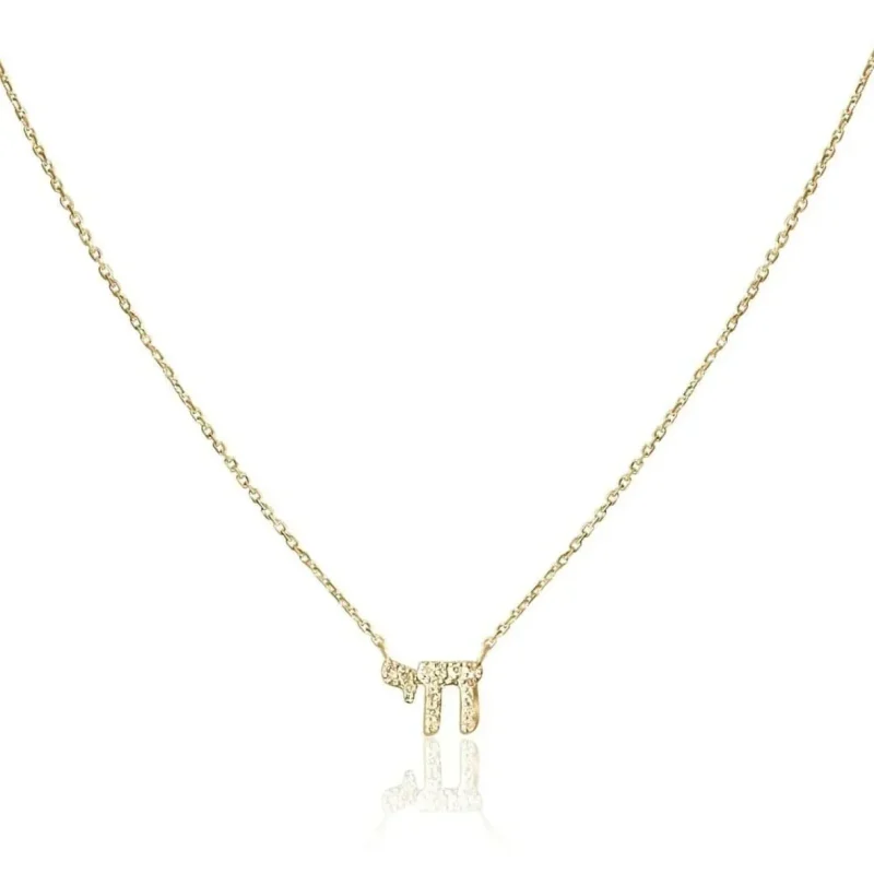 14k gold diamond chai necklace yellow or white