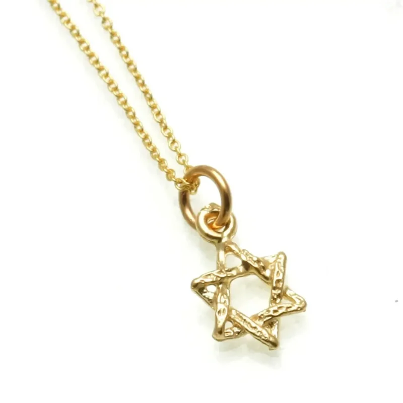 14k gold rustic star of david pendant