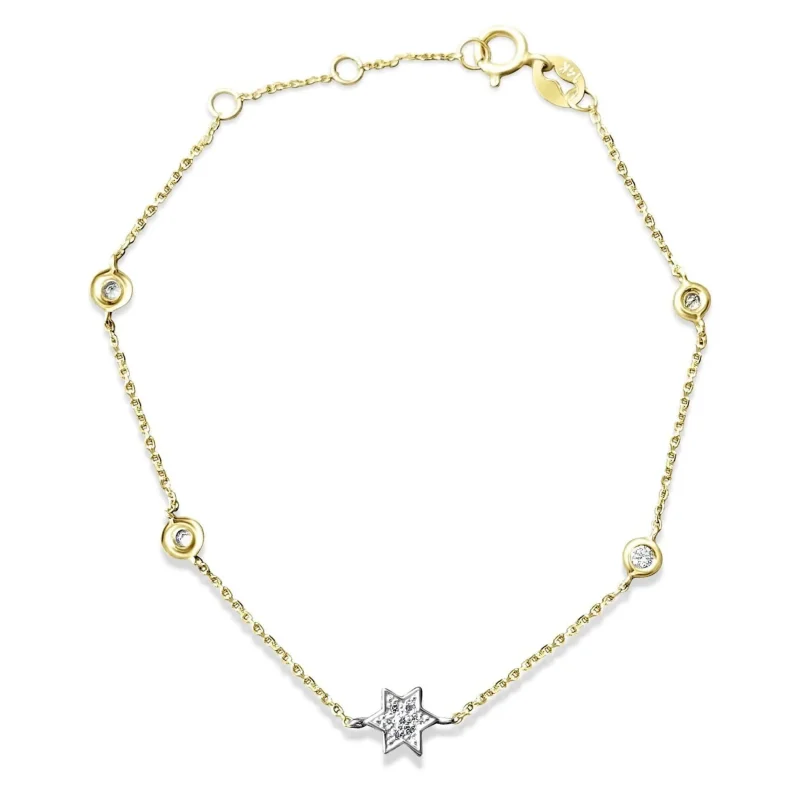 14k gold star of david bracelet with diamonds yellow rose white gold