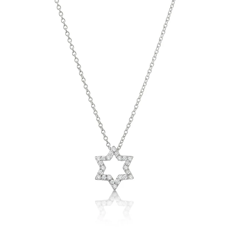 14k gold star of david necklace diamond pave