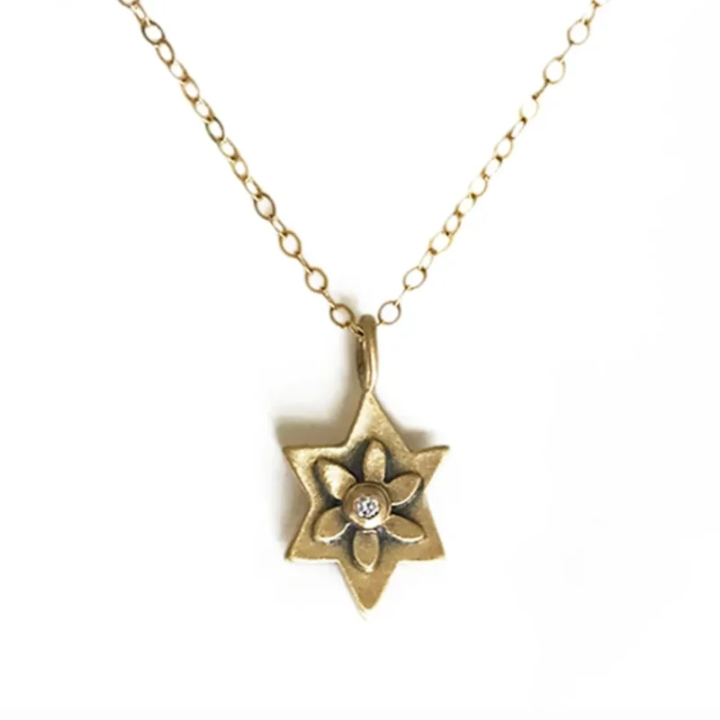 14k gold star of david necklace with gemstone options