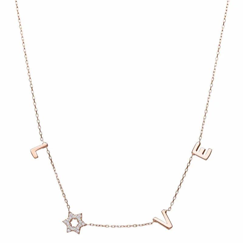 14k rose gold diamond star of david necklace