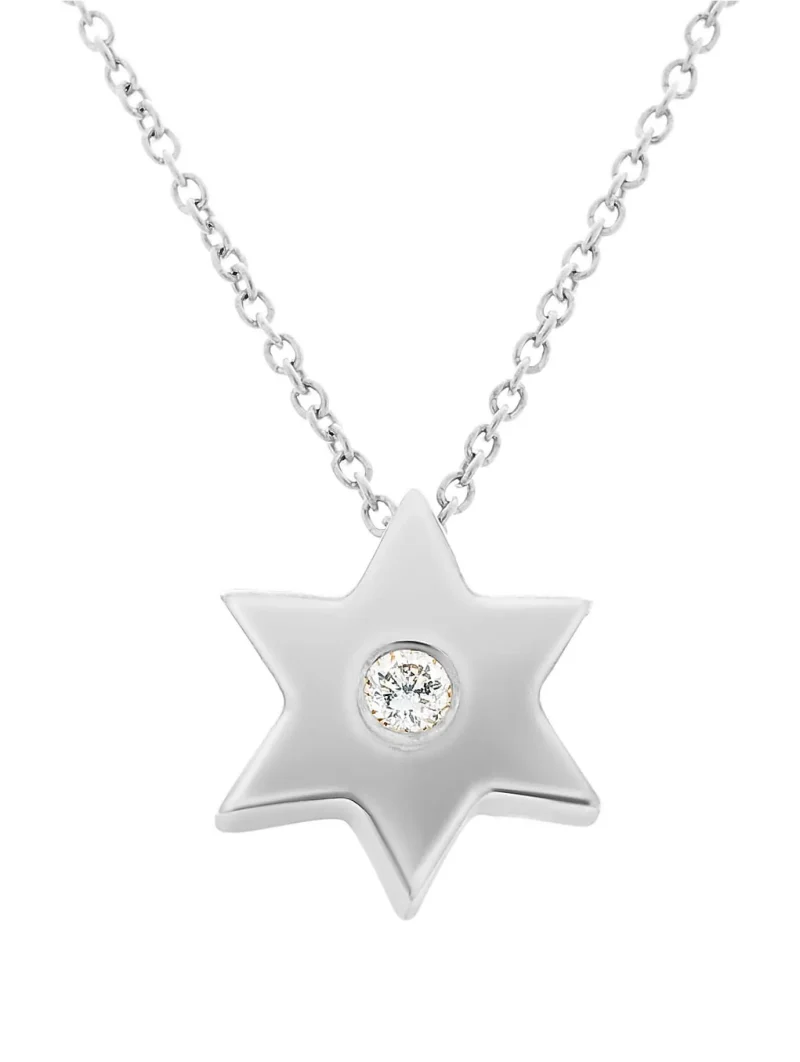 14k white gold diamond star of david necklace