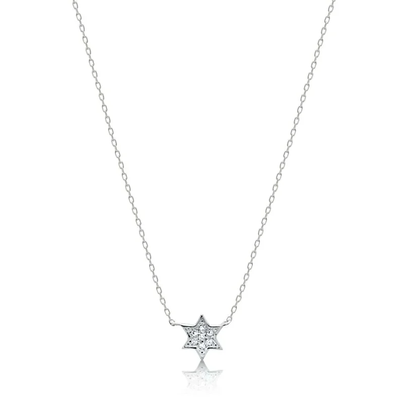 14k white gold petite diamond jewish star necklace