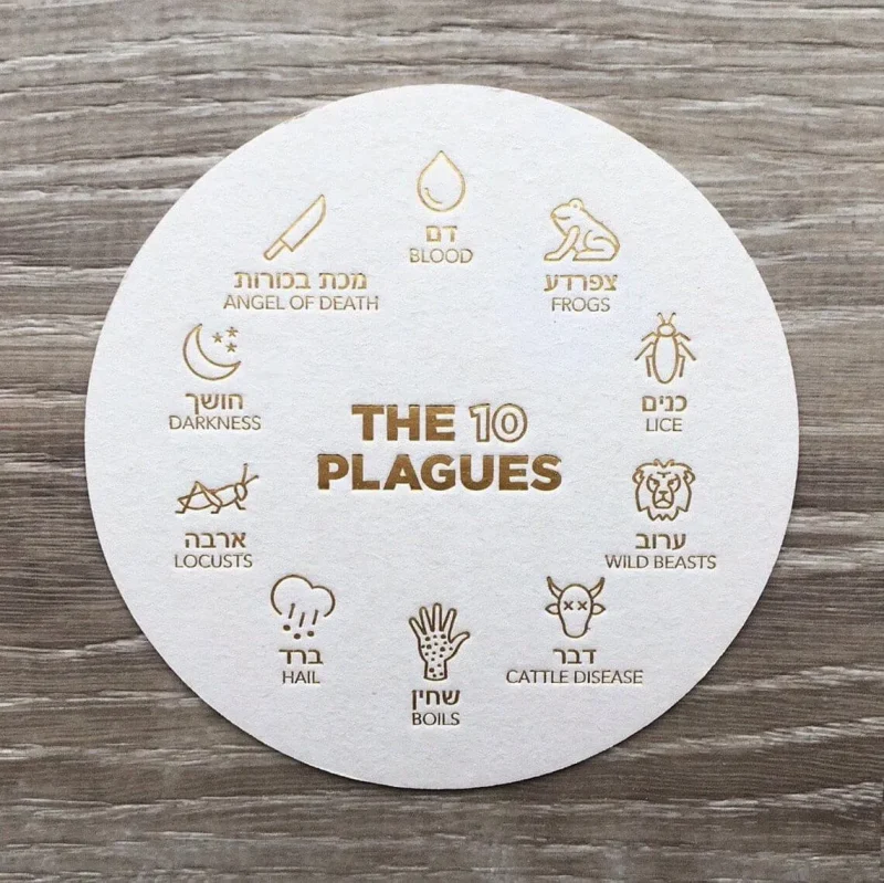 18 piece gold plagues passover coasters set