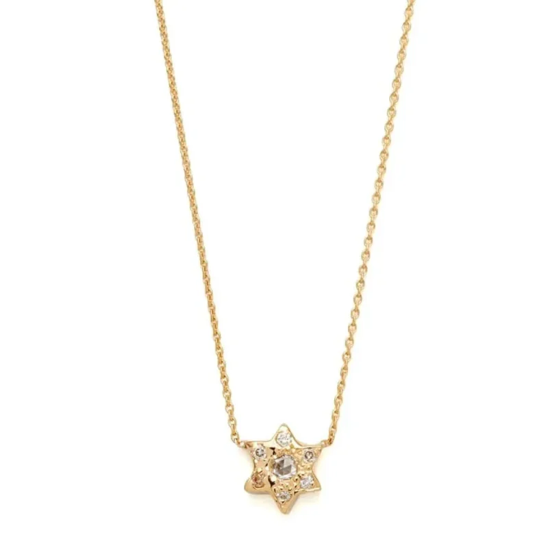 18k yellow gold diamond star of david necklace