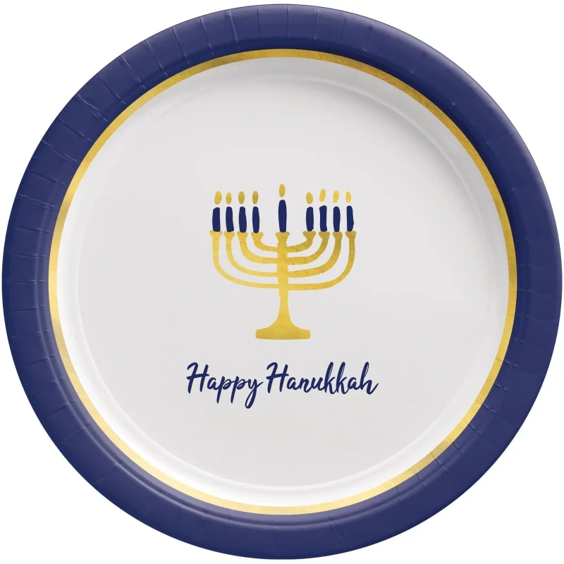 20 pack happy hanukkah round paper plates