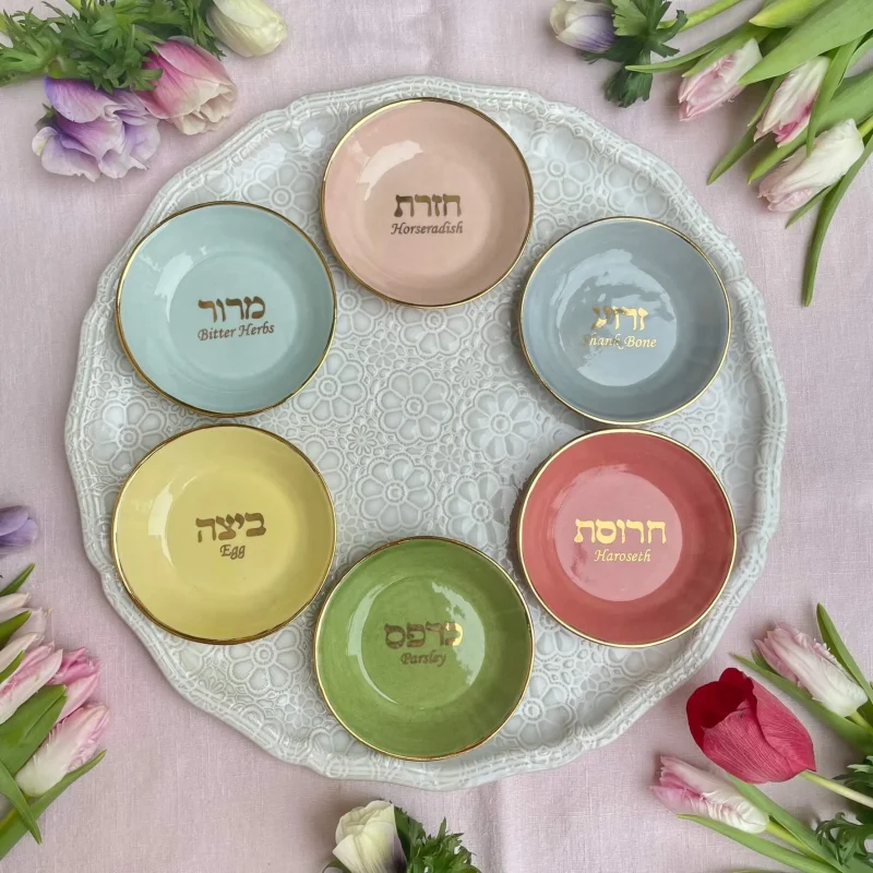 22k gold ceramic seder plate handmade by nina keramik