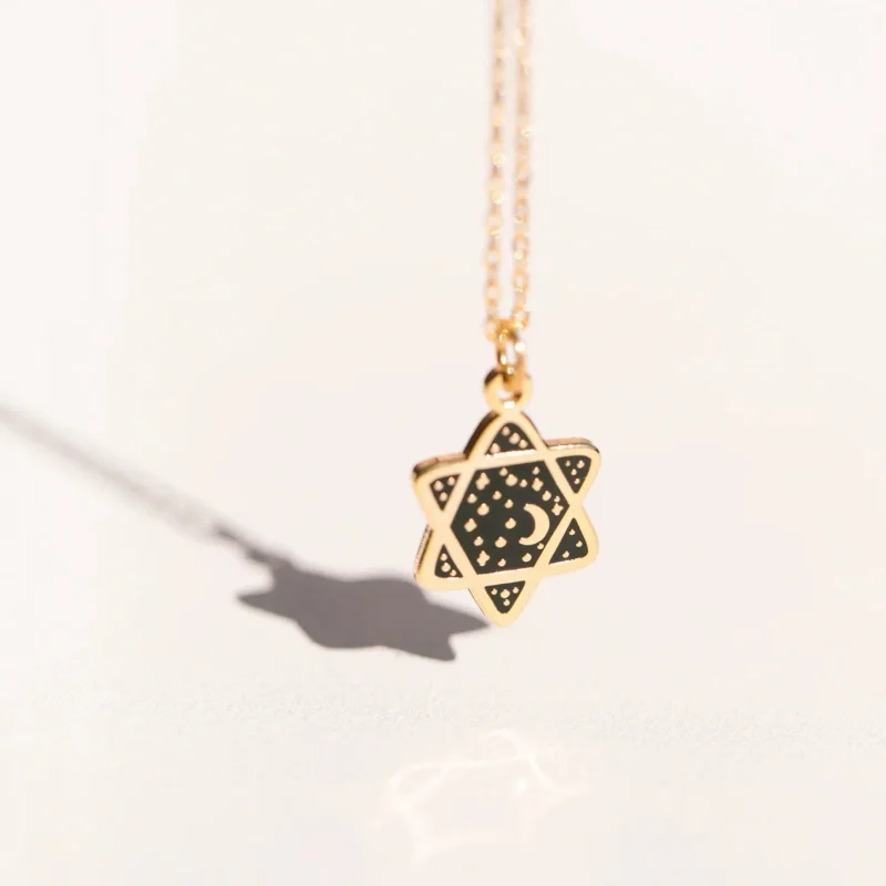 22k gold plated black star of david necklace