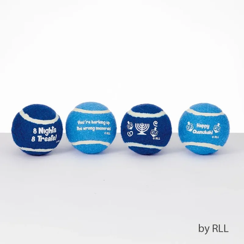 4 chanukah dog tennis balls set chewdaica