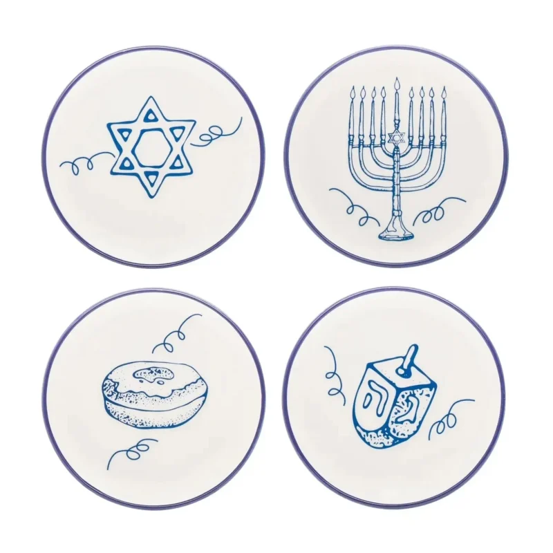 4 piece hanukkah dessert plate set