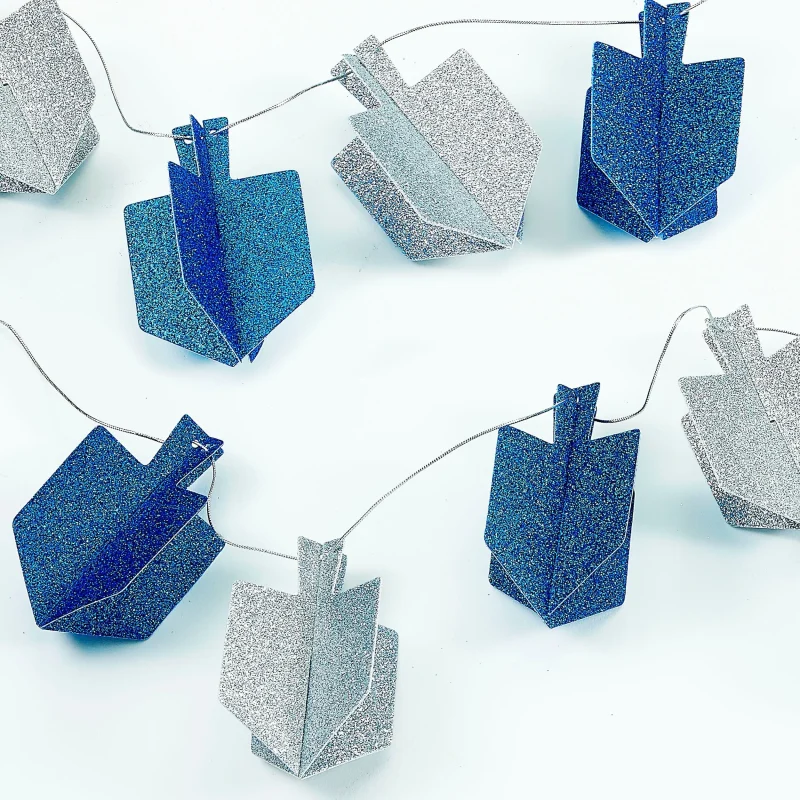 9ft glitter dreidel garland for hanukkah