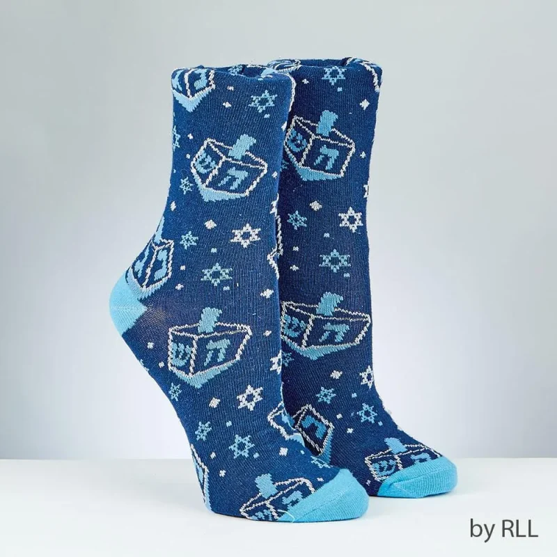 adult lurex dreidel crew socks holiday fun