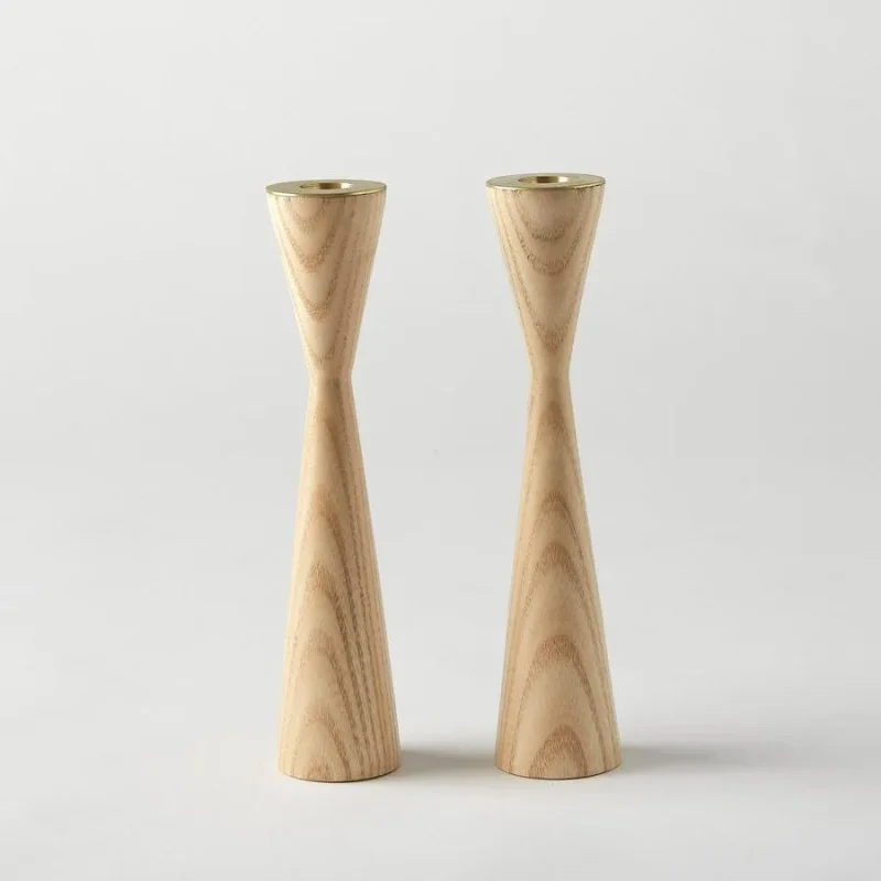 ash wood brass candlesticks