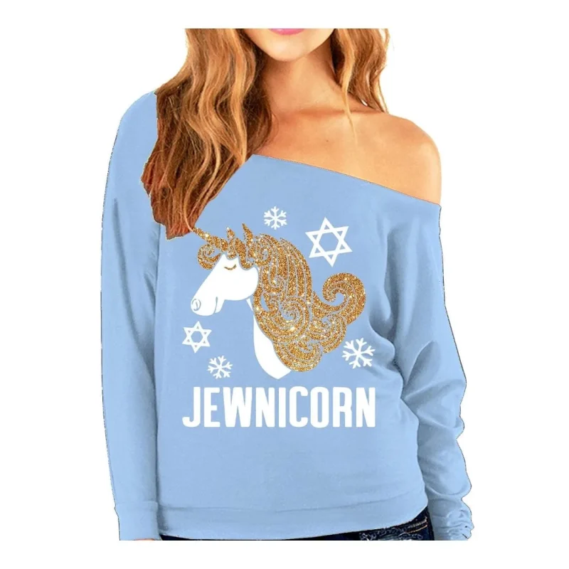 baby blue glitter slouchy sweatshirt for women s