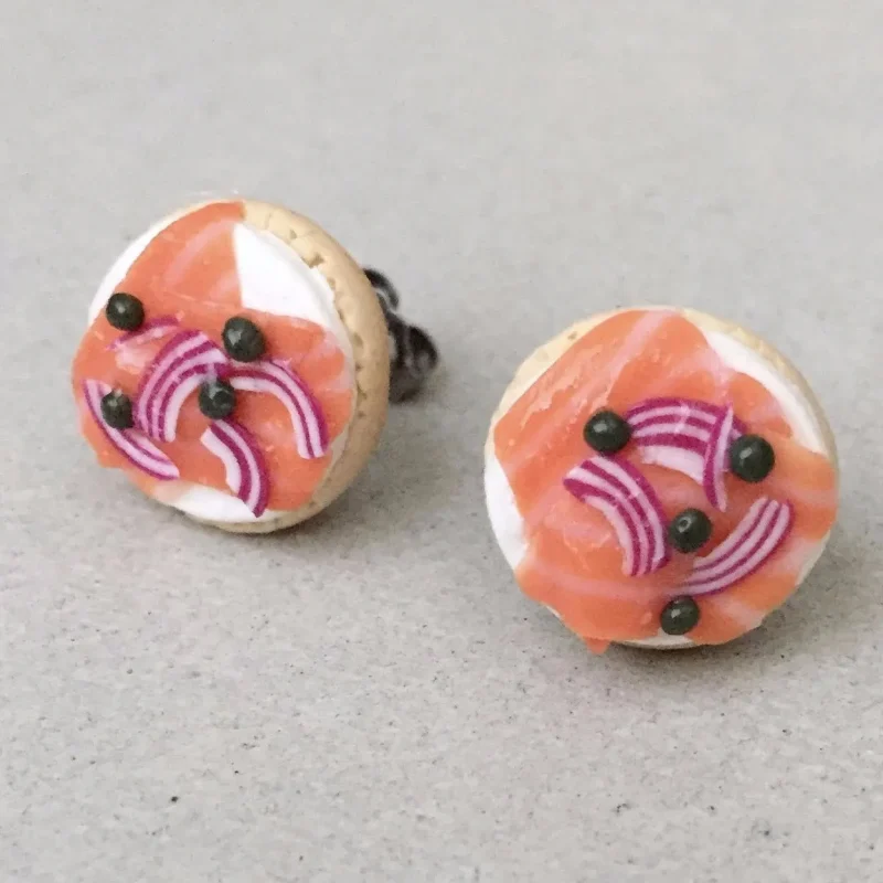 bagel lox stud earrings unique jewelry gift