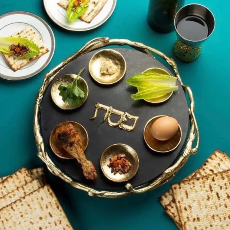 black gold marble seder plate