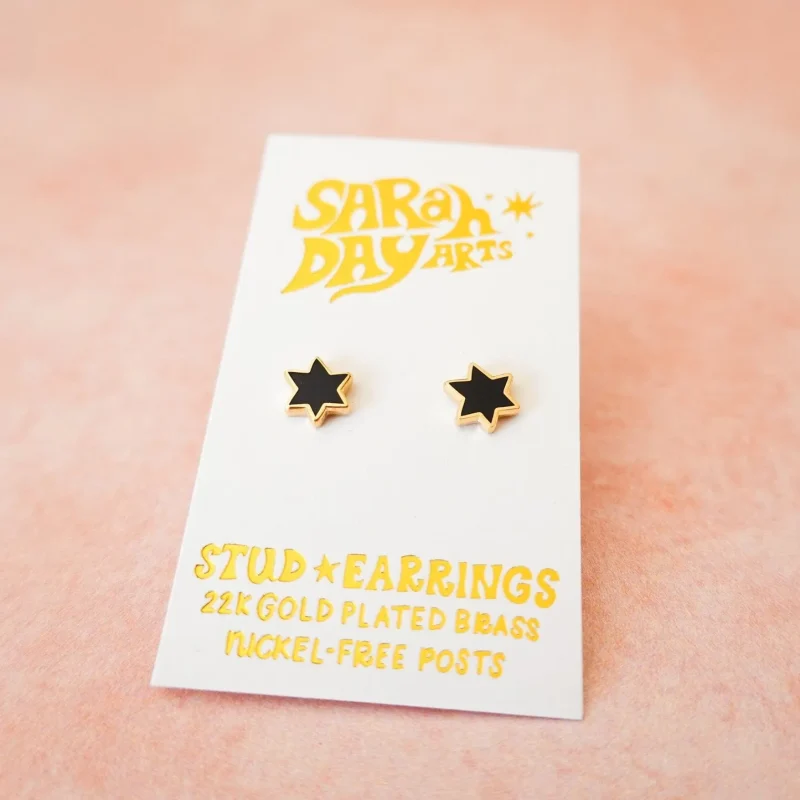 black mini star of david stud earrings