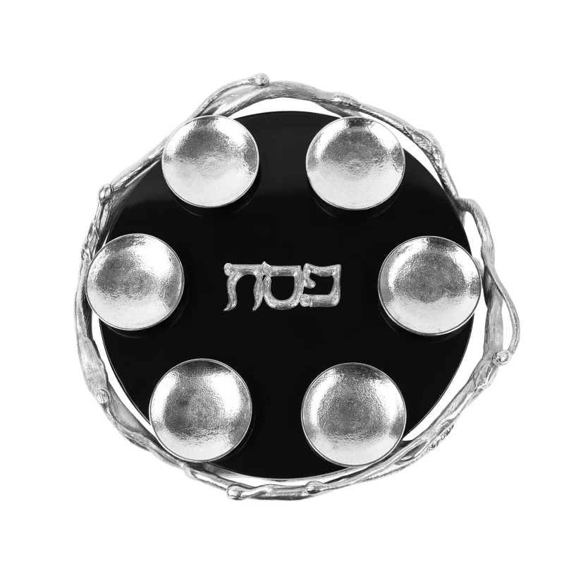 black silver marble seder plate