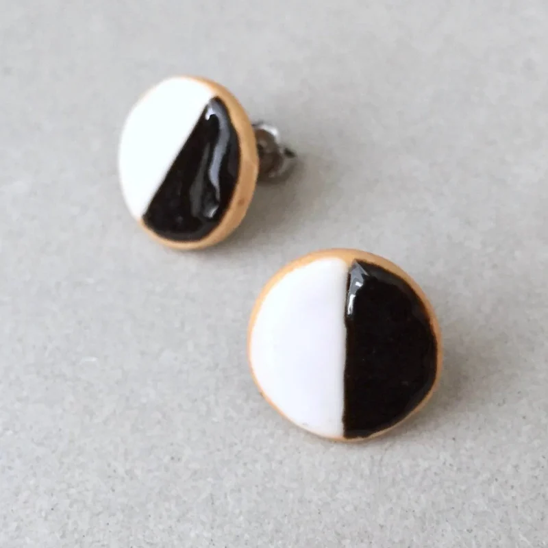 black white cookie stud earrings