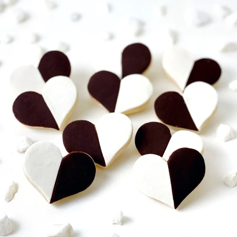 black white heart marzipan cookies