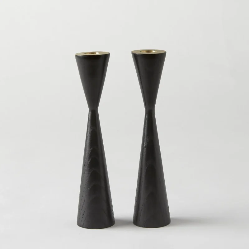 black wood brass candlesticks