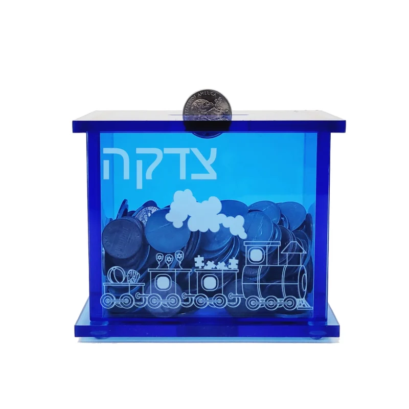 blue acrylic train tzedakah