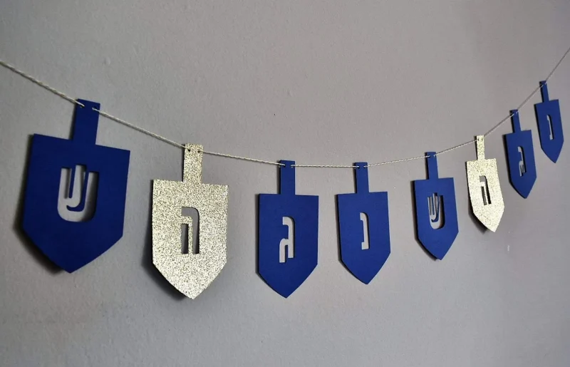 blue and gold dreidel garland for holiday decor