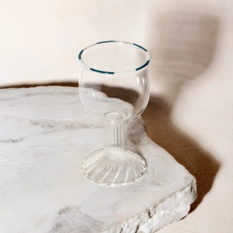 blue and white glass kiddush cup by via maris