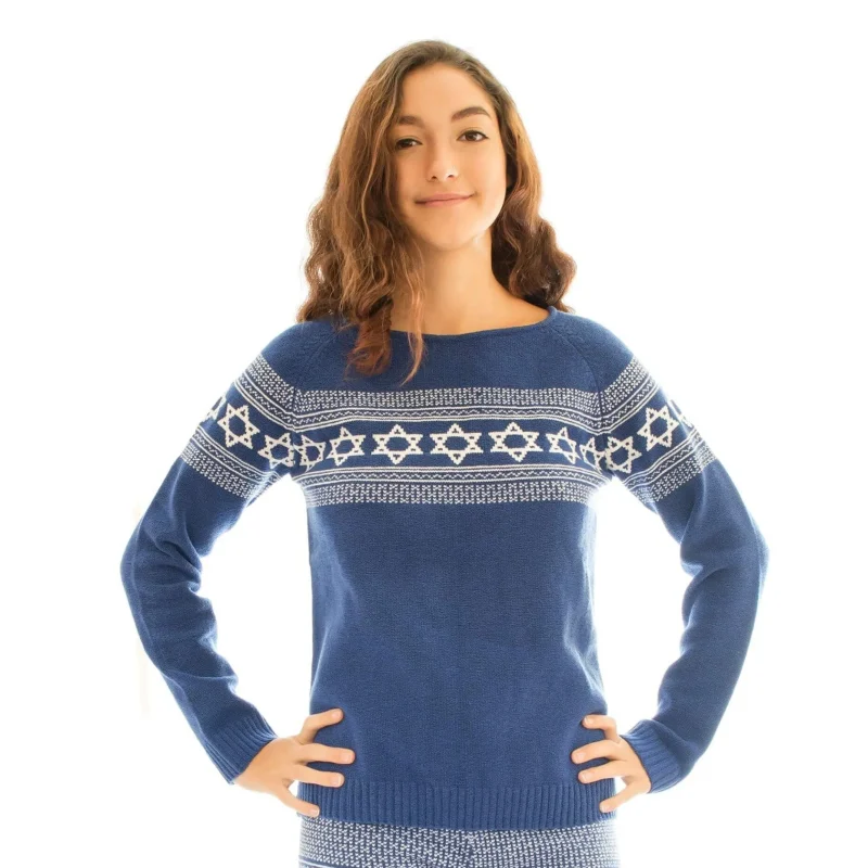 blue and white star of david sweater