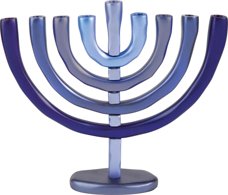 blue anodized menorah by yair emanuel scaled