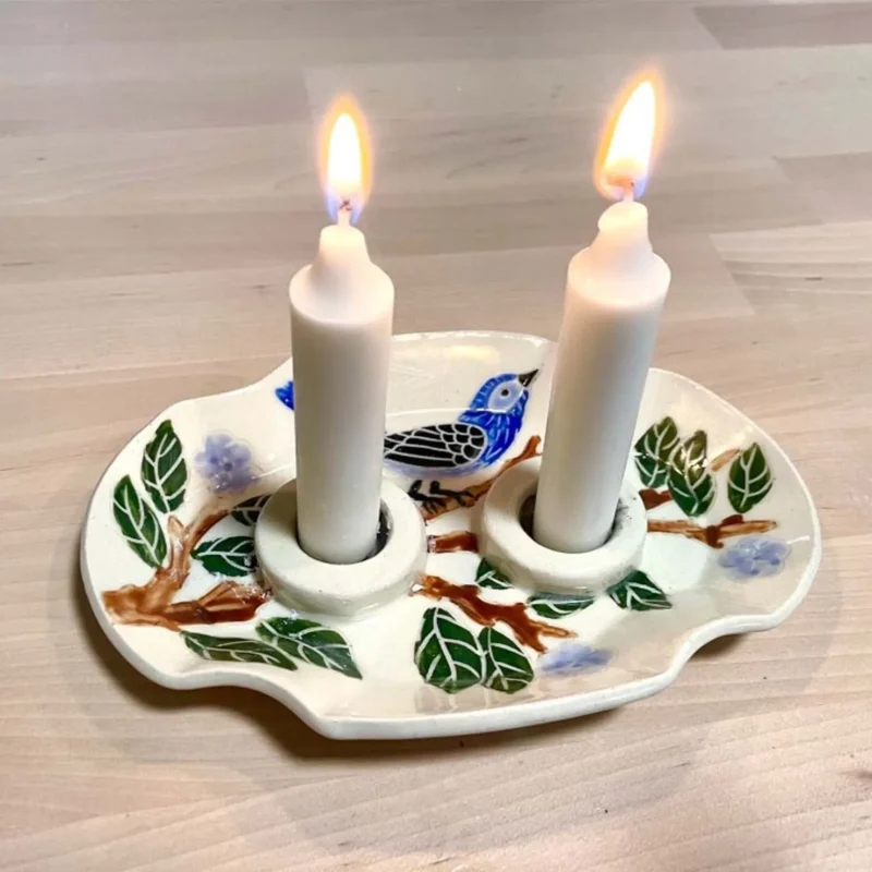 blue bird porcelain candlestick dish by goodstein ceramics