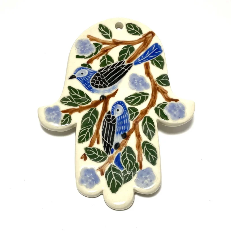 blue bird porcelain hamsa wall art by goodstein ceramics