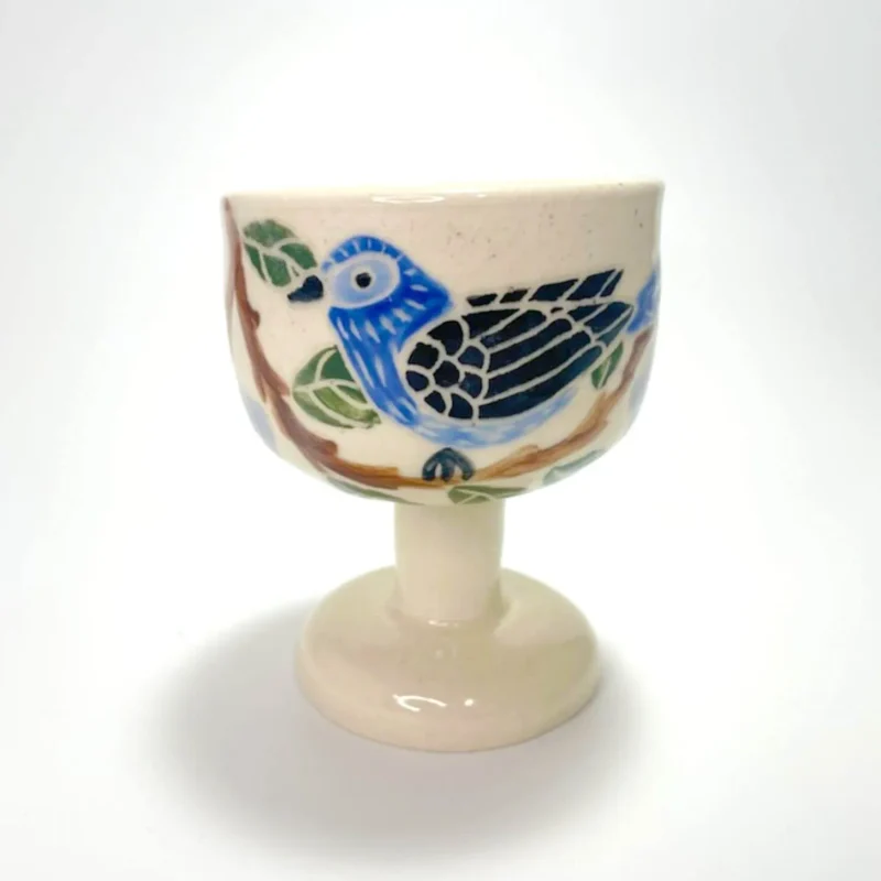 blue bird porcelain kiddush cup by goodstein ceramics