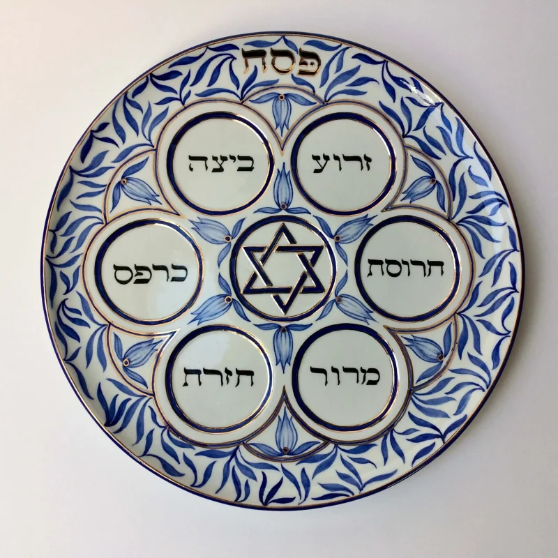 blue floral porcelain seder plate