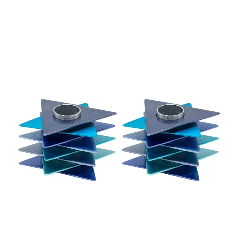 blue geometric star of david shabbat candlesticks by yair emanuel