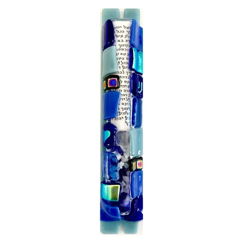 blue glass mezuzah by sandi katz elegant home decor