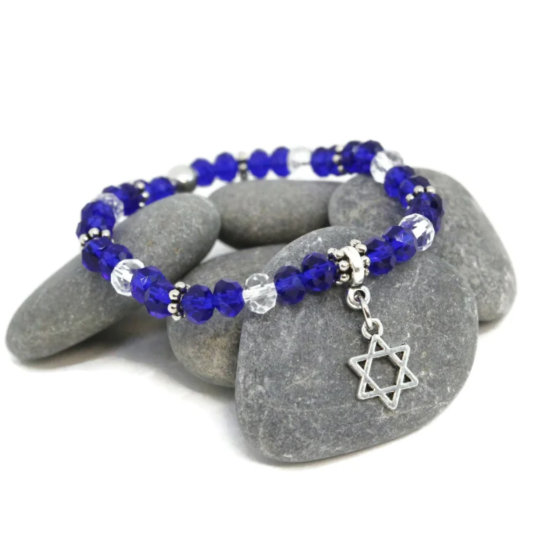 blue glass star of david stretch bracelet scaled