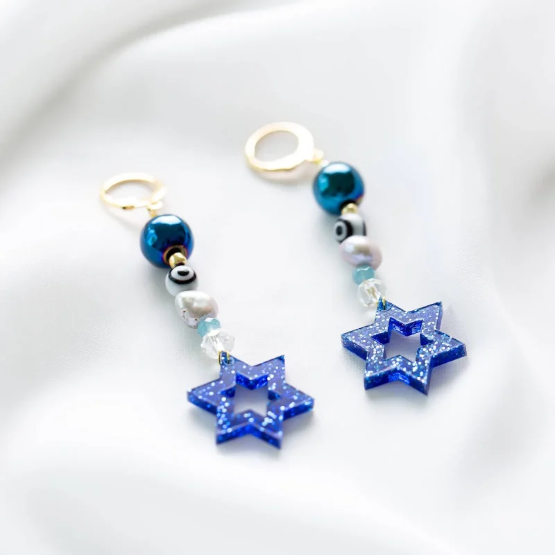 blue glitter beaded magen earrings sparkling jewelry