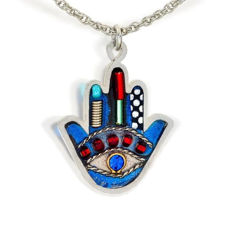 blue hamsa necklace handpainted unique jewelry