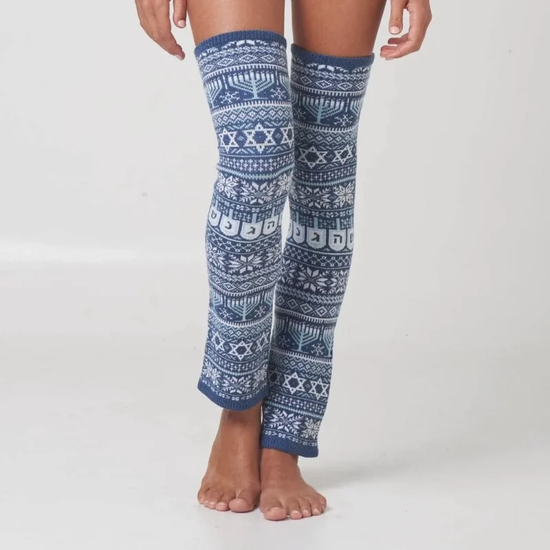 blue hanukkah leg warmers cozy festive