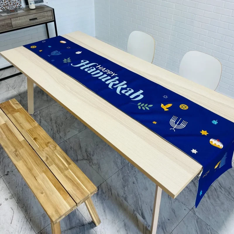 blue hanukkah table runner festive decor