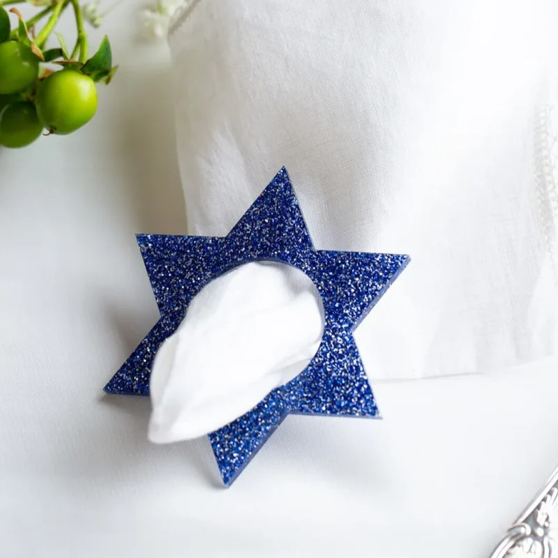 blue ice glitter magen david napkin rings set of 4