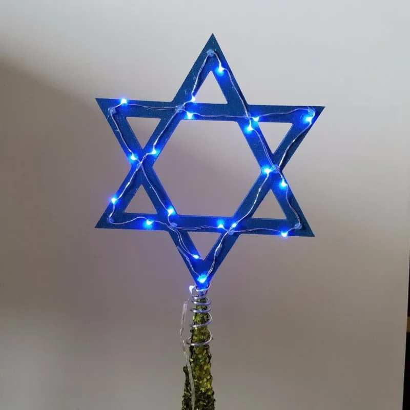 blue light up star of david tree topper