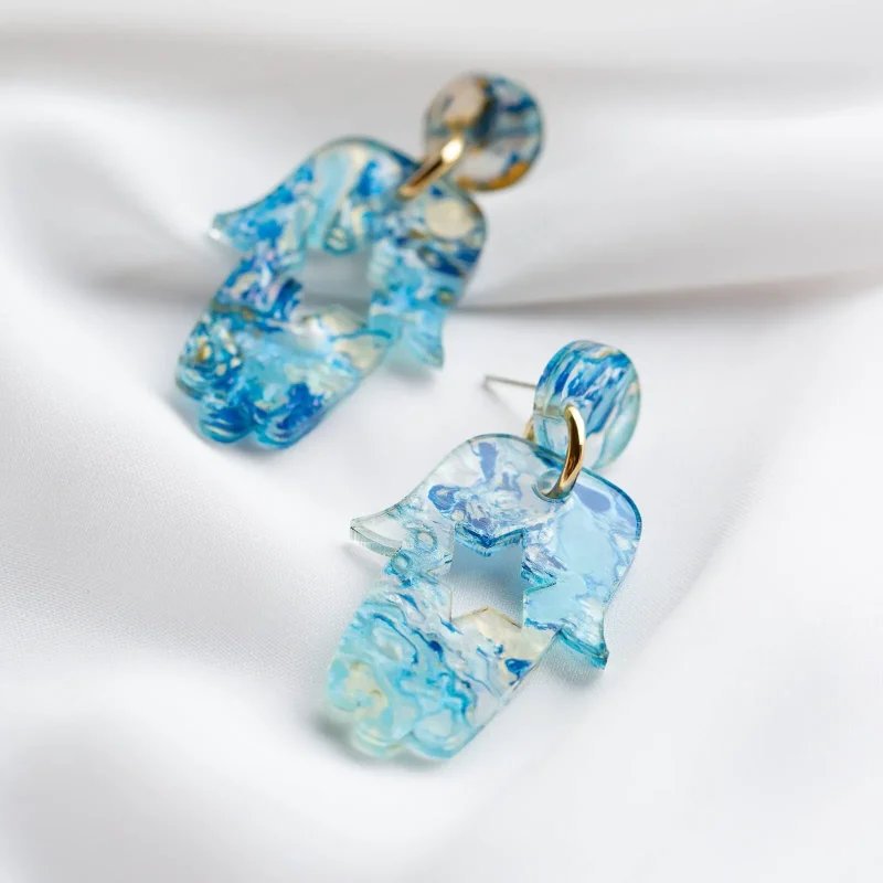 blue marble hamsa earrings mini size