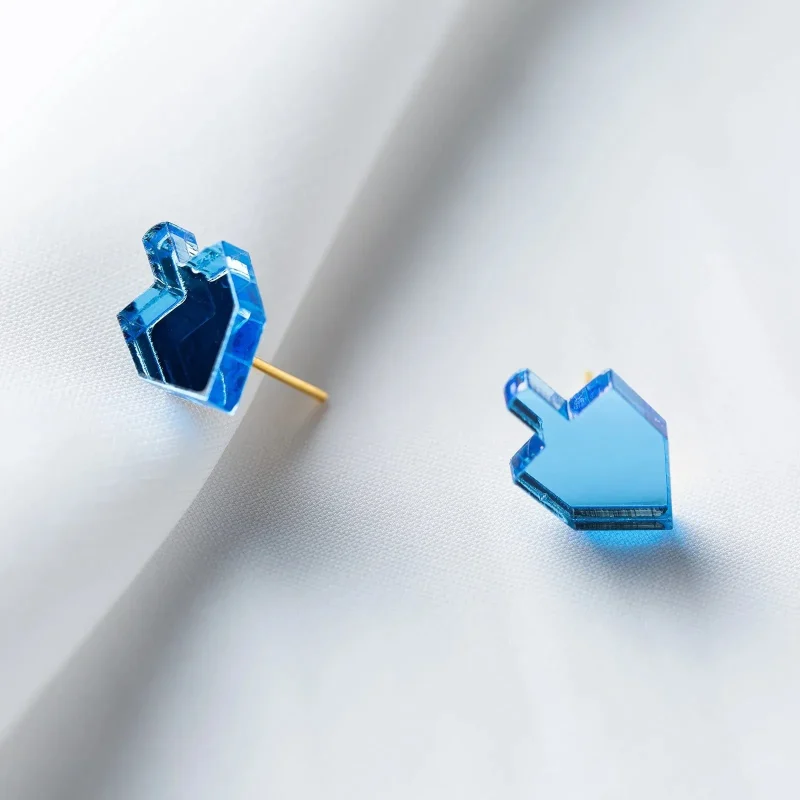 blue mirror dreidel stud earrings