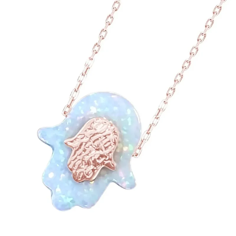 blue opal hamsa necklace